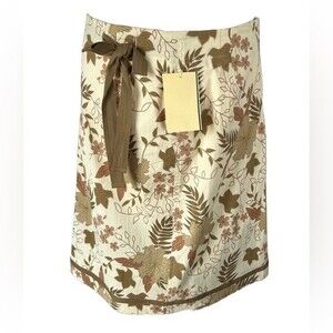 Fibers by Barbara Lesser Skirt Leaf Pattern Drawstring Adjustable Waste Size 8